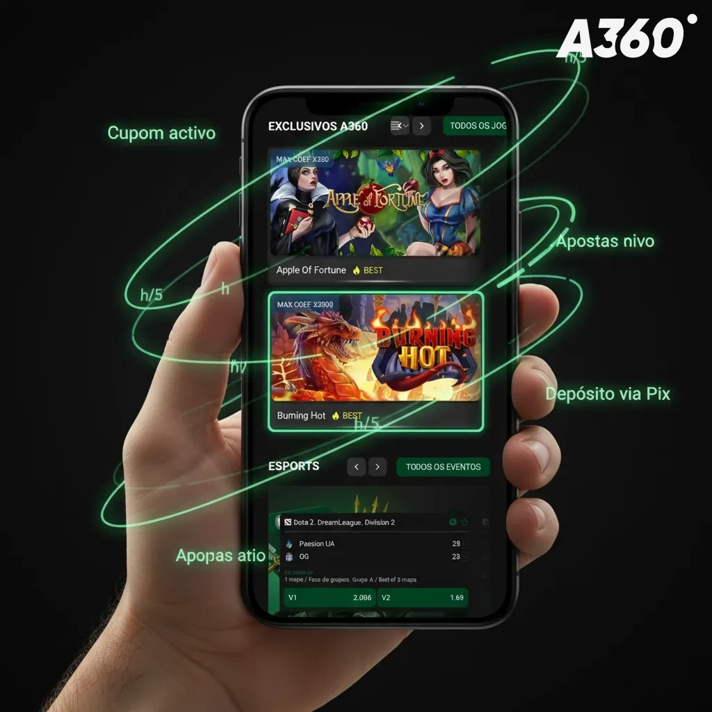 Tela do site mobile mostrando mercados ao vivo, cupom fixo e depósito via Pix; interface limpa com botões grandes.