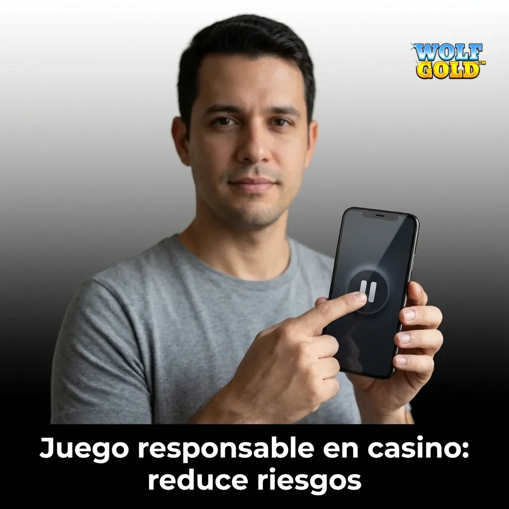 Infografía de juego responsable: presupuesto, demo de Wolf Gold, límites de cuenta, pausas y banca separada. Riesgos y ayuda.