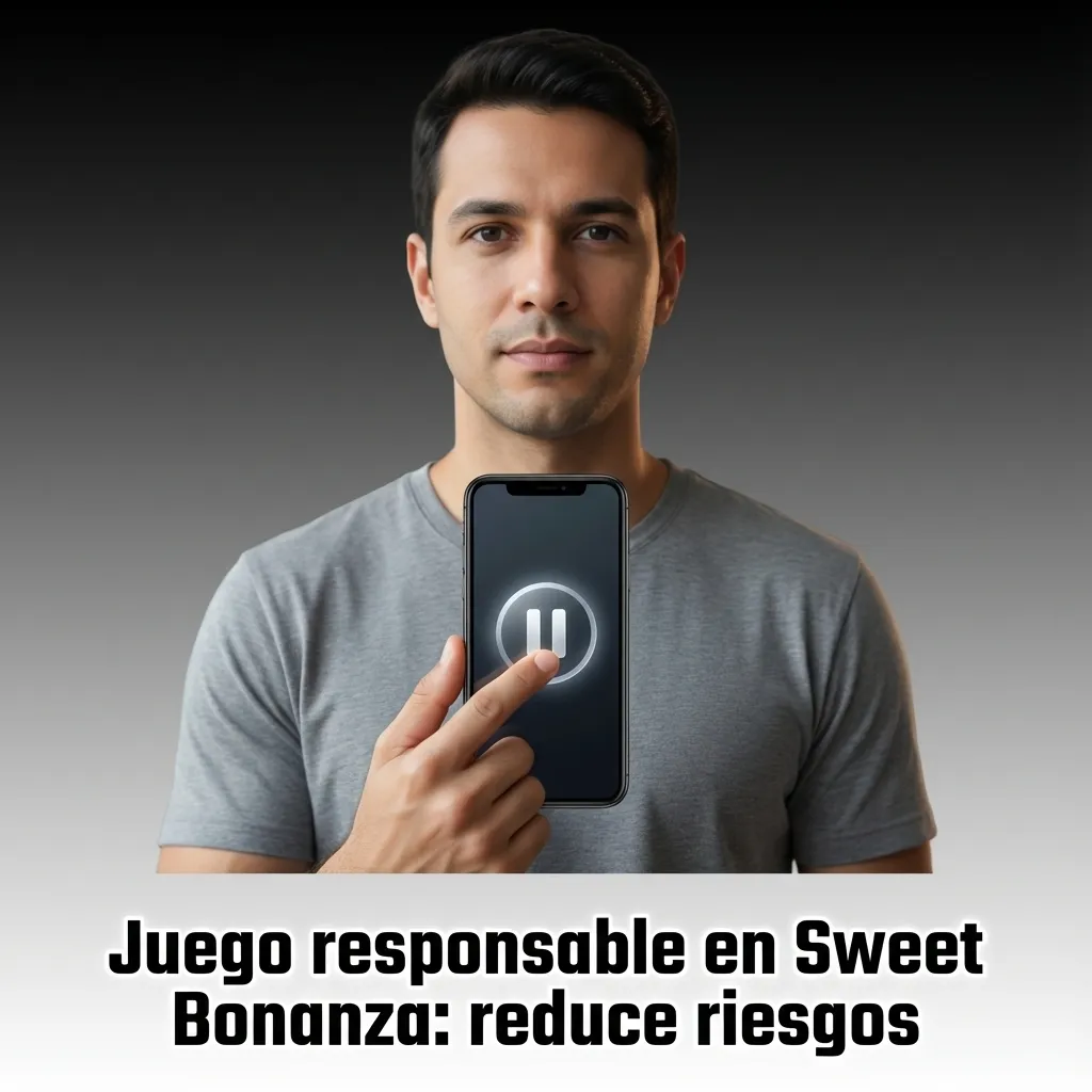 Infografía de juego responsable en Sweet Bonanza: presupuesto, demo, límites y pausas; alerta de riesgo; busca ayuda.