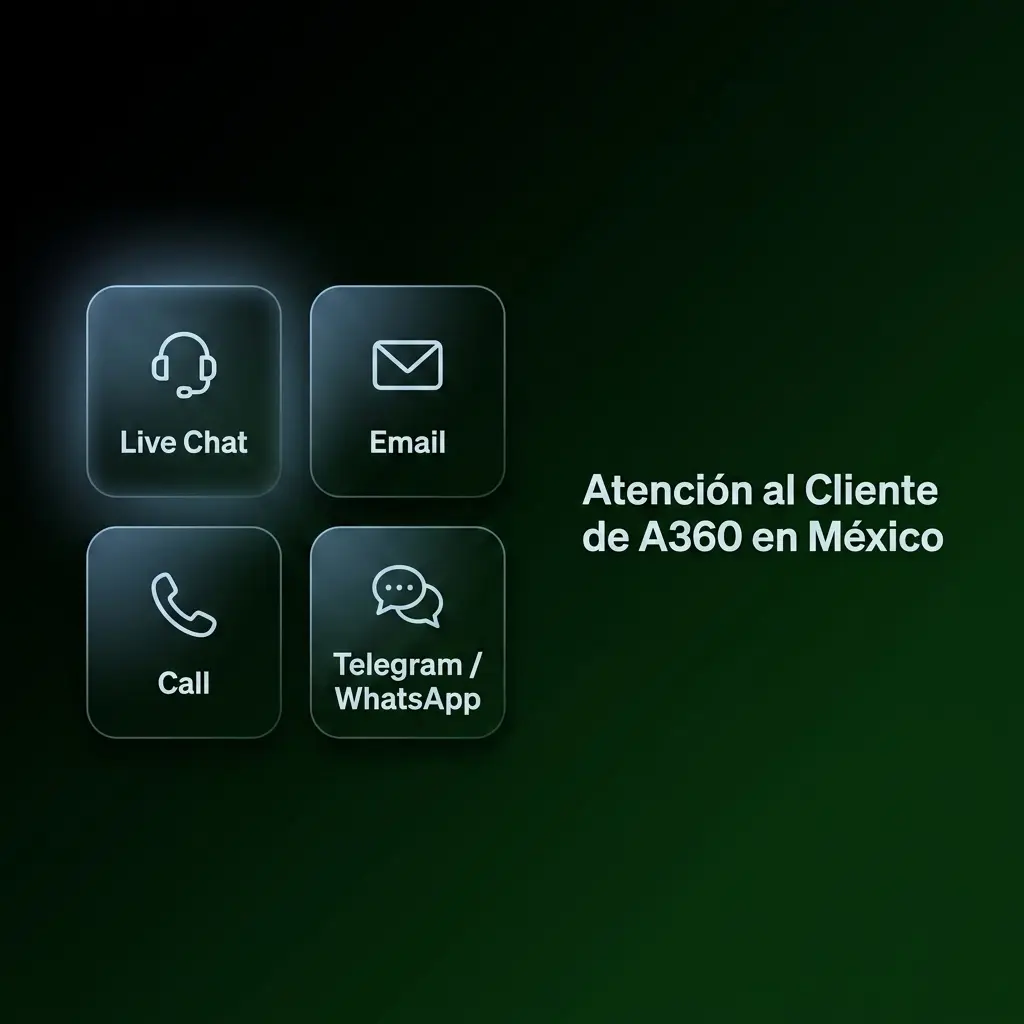 Equipo de soporte A360 México disponible 24/7 por chat, correo, redes sociales y centro de ayuda