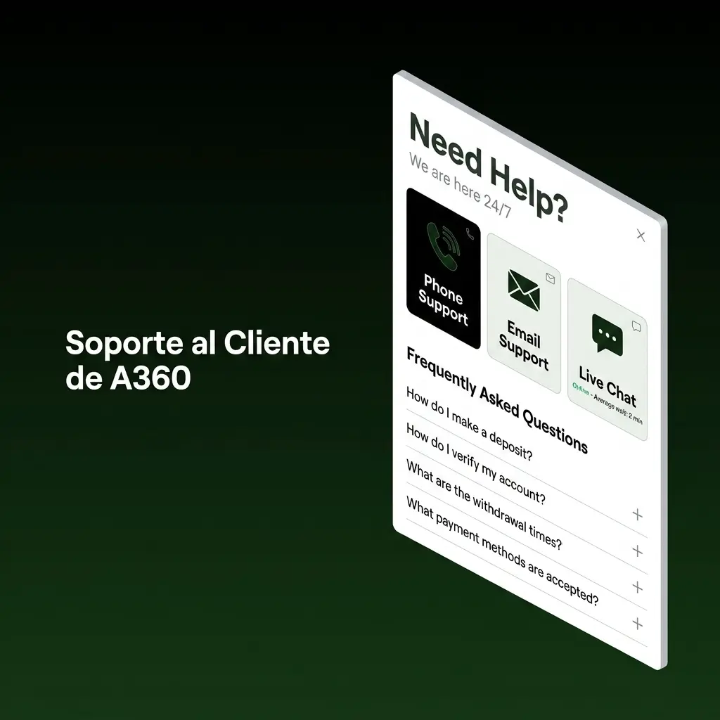 Soporte al cliente de A360: chat en vivo 24h, correo electrónico y sección de ayuda para jugadores en México