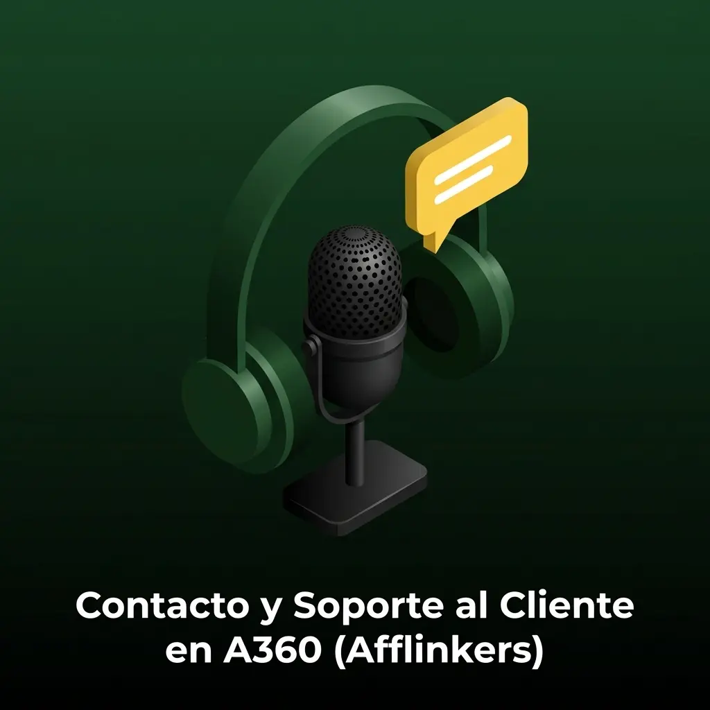 Soporte al cliente A360 Afflinkers disponible 24/7 por chat, correo, WhatsApp y ayuda en línea para México