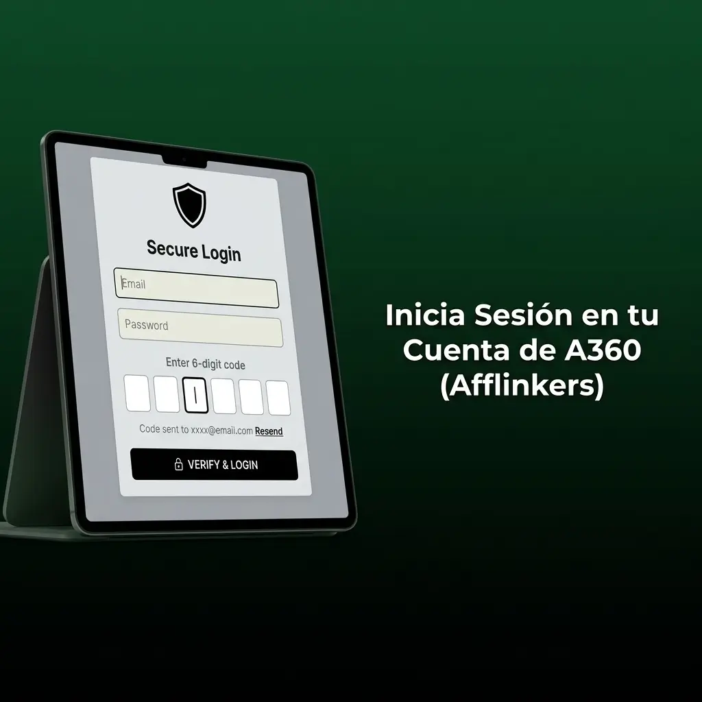 Pantalla de inicio de sesión en cuenta A360 Afflinkers con campos de correo y contraseña